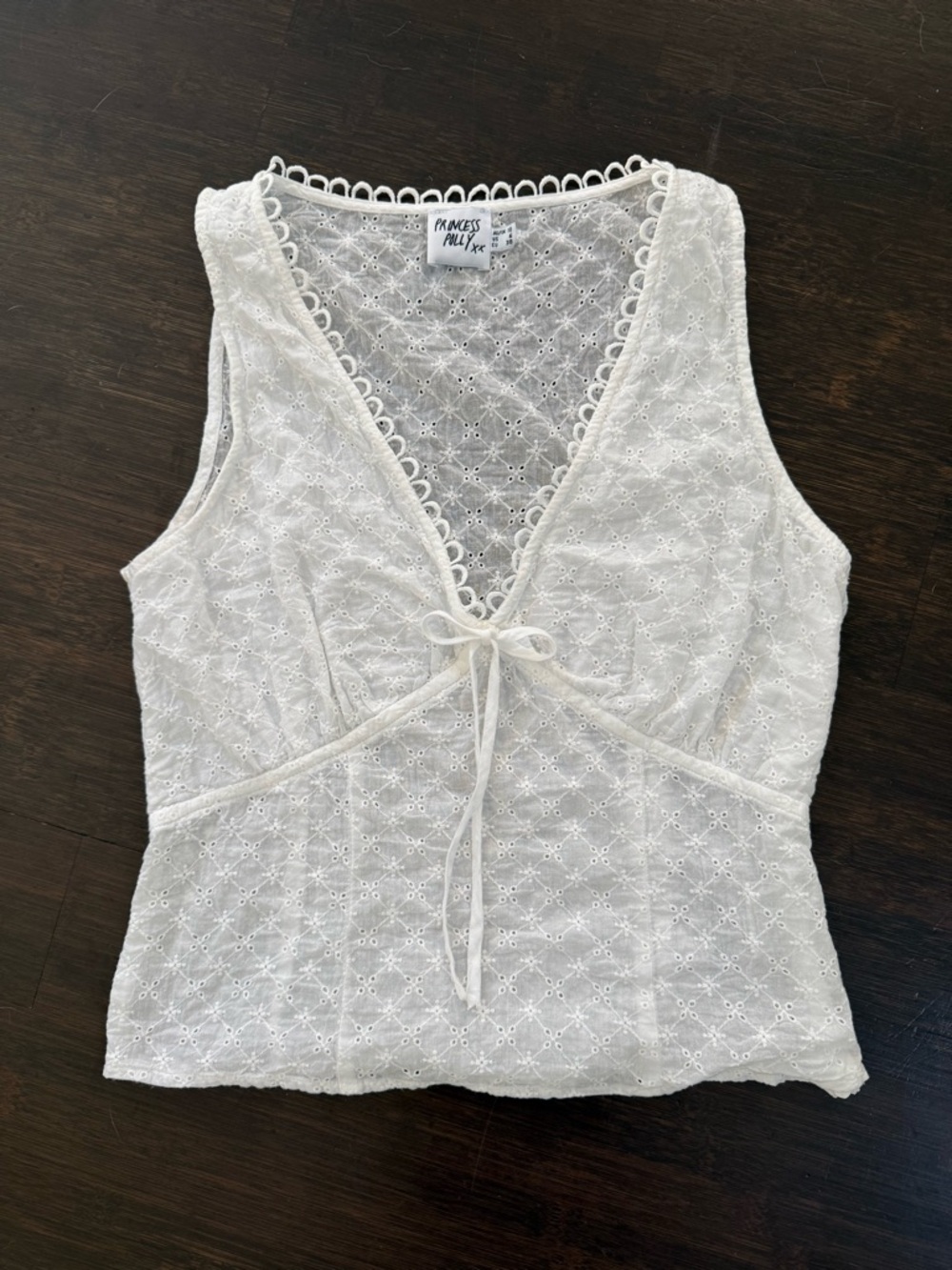 Princess Polly White Eyelet Tie-Front Top